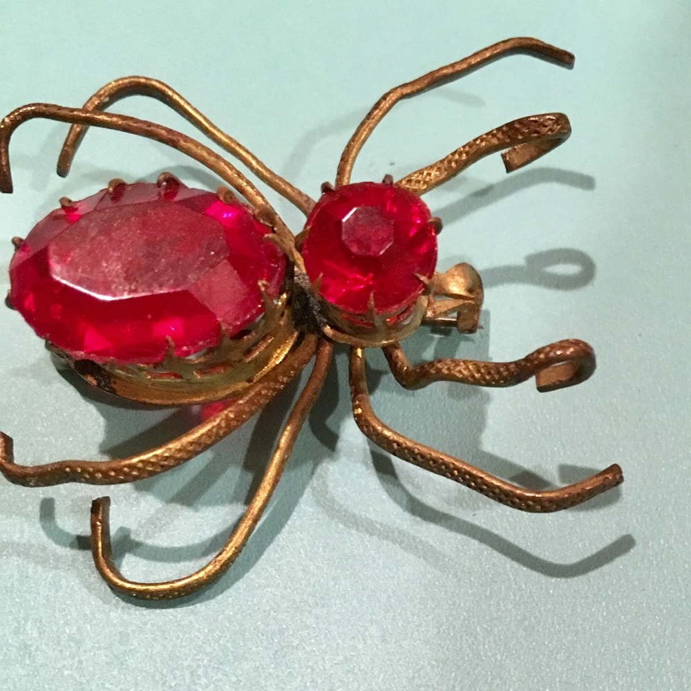 Vintage brooch red spider brooch spider faux ruby